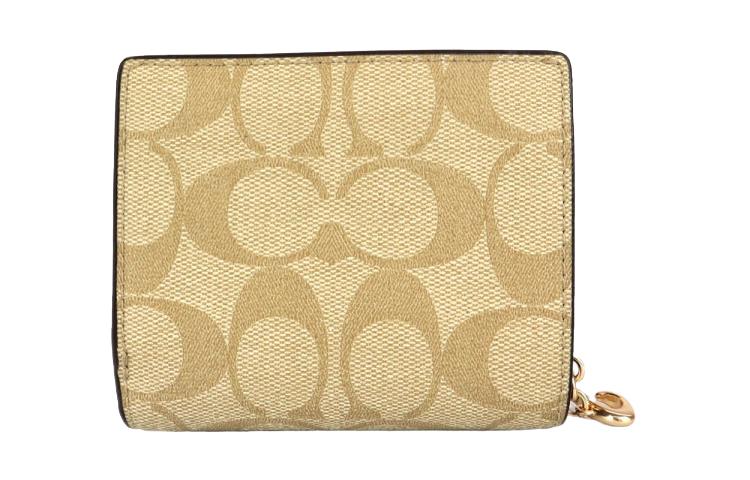 Coach Coach Snap Wallet Iconic Coated Canvas With Smooth Leather Card Holder Wallet Regular Women's Khaki & Saddle Brown