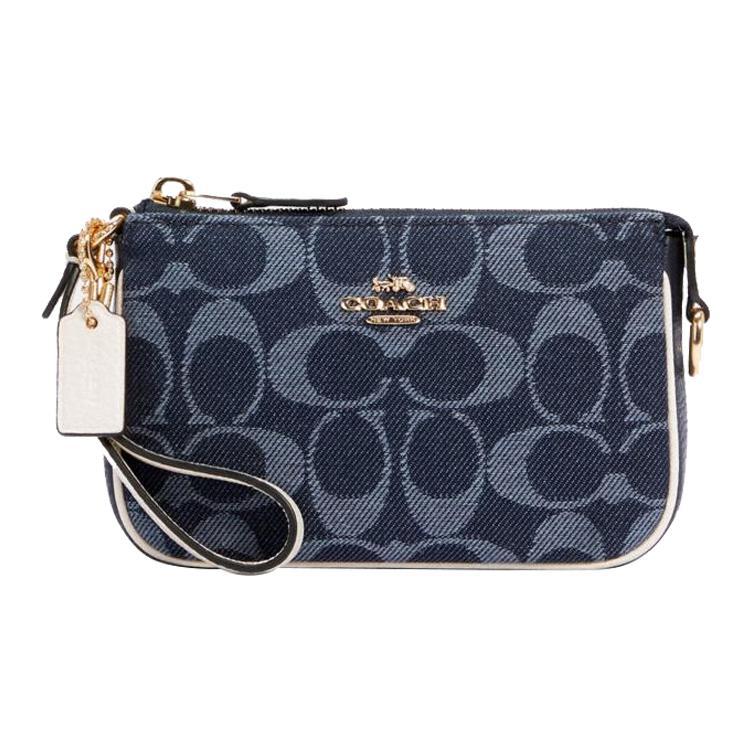 Coach Coach Nolita Jacquard Fabric With Leather Mahjong Bag Shoulder Bag Clutch Wrist Bag Handbag Mini Women's Denim Blue
