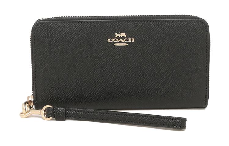 Coach Coach Zip Around Leather Wallet Clutch Women's Black Gold