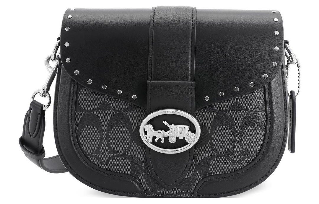 Coach Coach Georgie Calfskin Saddle Bag Shoulder Bag Crossbody Bag Wine God Bag Medium Size Women's Black