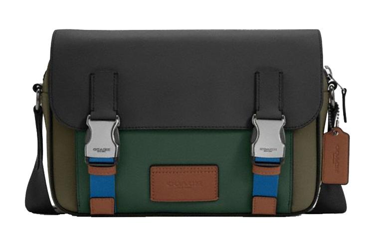 Coach Coach Track Leather Messenger Bag, Shoulder Bag, Crossbody Bag Regular Men's Black & Jasper & Brown Green