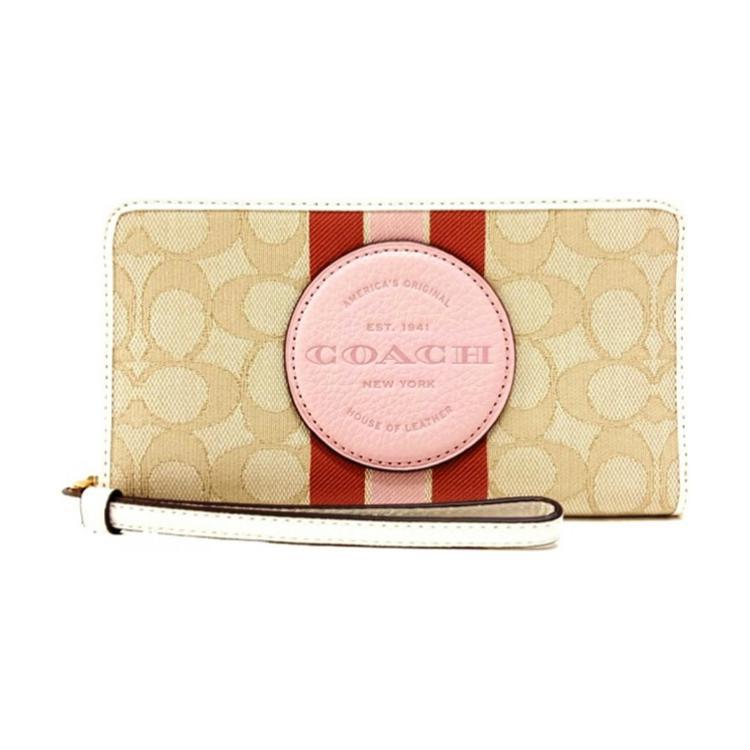 Coach Coach Dempsey Leather Wallet Small Size Women's Beige Yellow & Pink