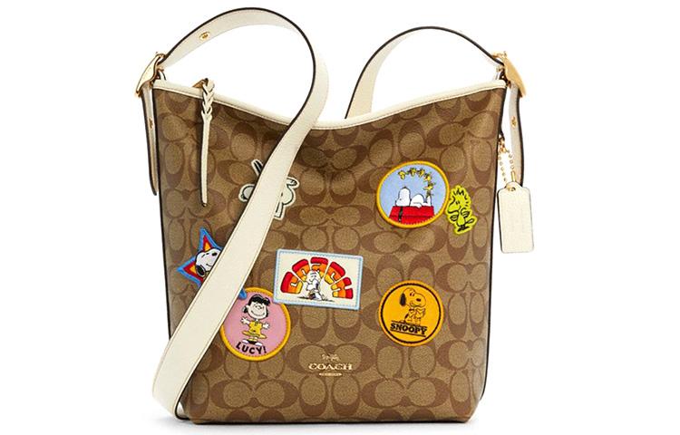 Coach Coach X Snoopy Collaboration Duffle Canvas With Leather Crossbody Bags Shoulder Bags Women's Khaki