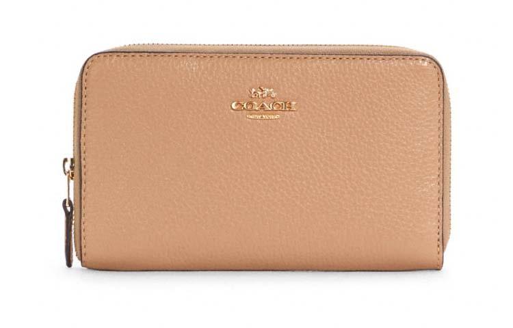 Coach Coach Zip Around Leather Card Holder Wallet Medium Size Women's Light Brown