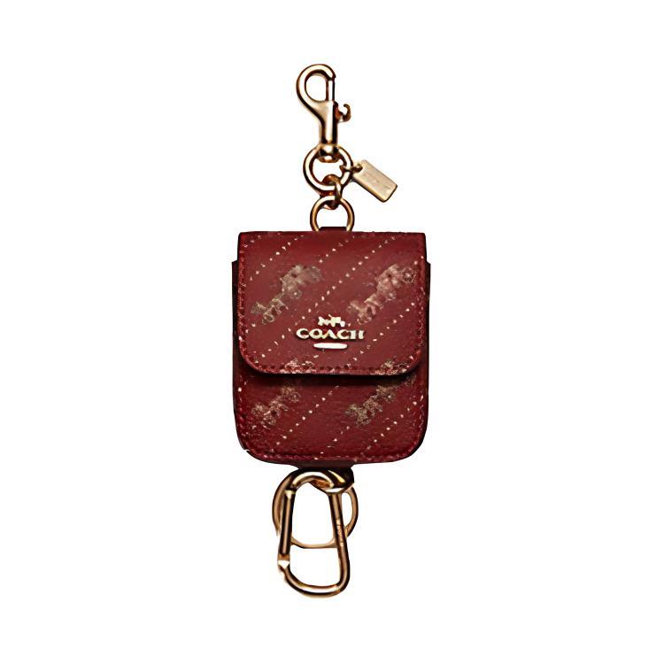 Coach Coach Bag Charm Canvas Earphone Case Women's Red