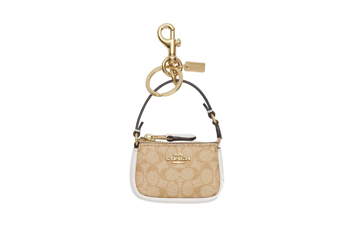 Coach Coach Bag Charm Coated Canvas With Calfskin Pendant Bag Accessory Women's Gold & Khaki