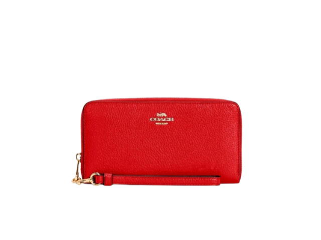 Coach Coach Long Zip Around Wallet In Red Refined Pebble Leather With Gold Hardware - view 1