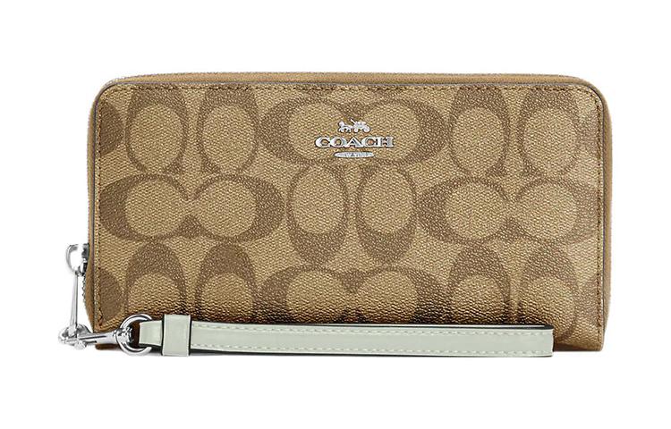 Coach Coach Zip Around Coated Canvas With Leather Card Holder Wallet Regular Women's Light Khaki