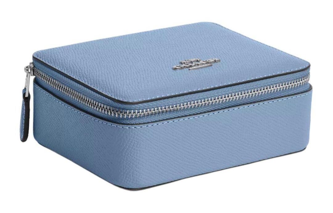 Coach Coach Jewelry Bo Cross-Stitch Leather Jewelry Box Pearl Box Storage Box Mini Unisex Blue