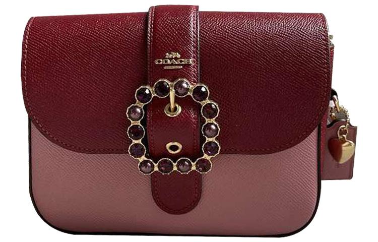 Coach Coach Gemma Canvas With Leather Small Square Bag Shoulder Bag Crossbody Bag Small Size Women's Pink & Red