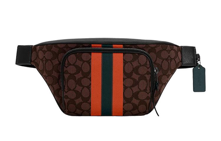 Coach Coach Thompson Pebbled Leather Multifunctional Fanny Pack Large Size Men's Red Brown