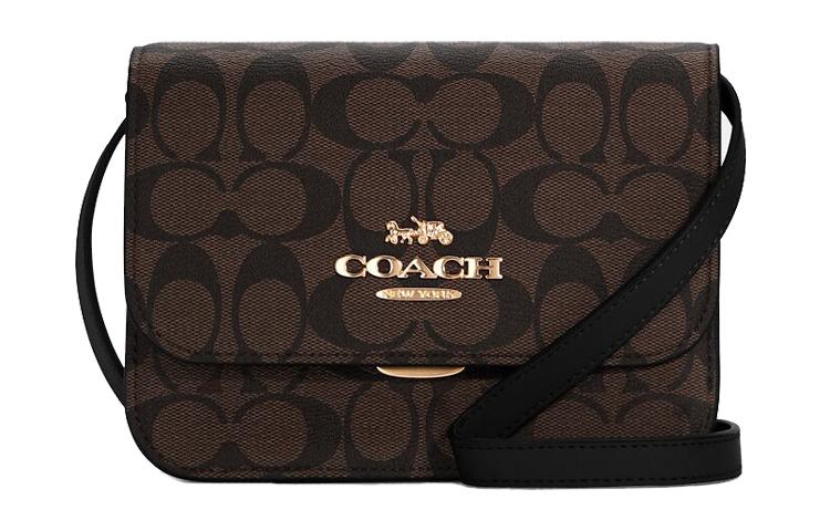 Coach Coach Brynn Canvas With Leather Shoulder Bag, Crossbody Bag Small Size Women's Dark Brown