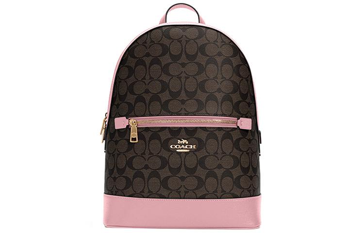 Coach Coach Kenley Canvas With Leather Crossbody Bag Backpack Medium Size Women's Dark Brown & Pink