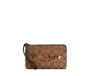 Buy Coach Corner Zip Artificial Leather Wrist Bag Clutch Small Size Women's Khaki & Black at Sasom – Authentic and Ready to Ship