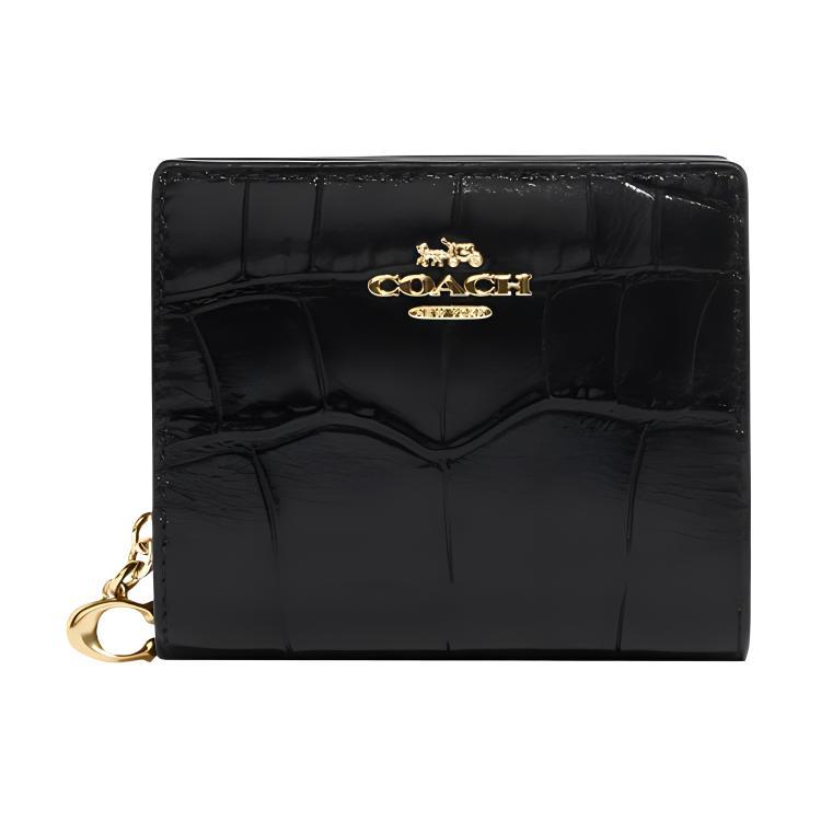 Coach Coach Snap Wallet Crocodile Textured Leather With Smooth Leather Card Holder Wallet Women's Black