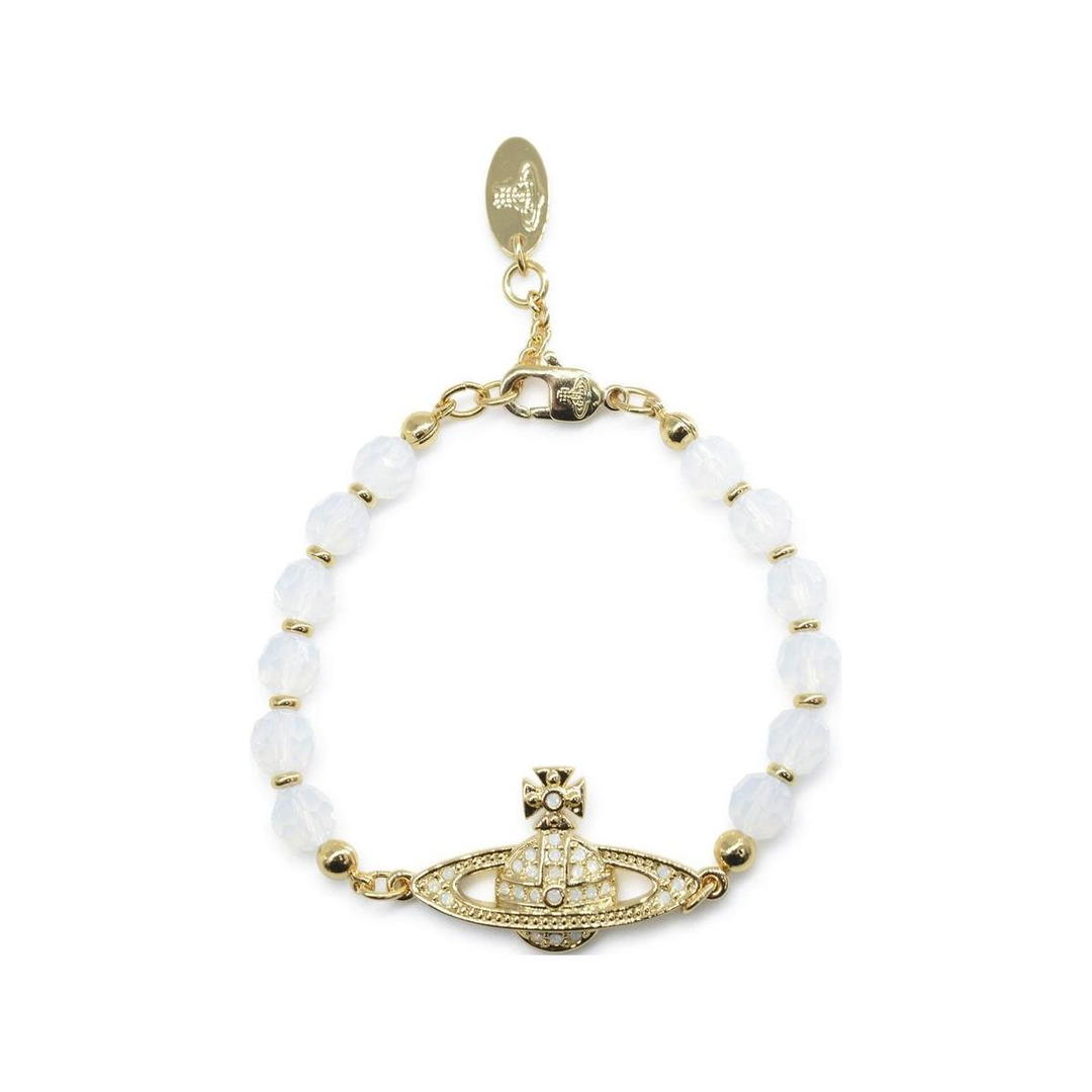 Vivienne Westwood Vivienne Westwood Black Agate Silver Plated Crystal Brass White Diamond Saturn Styling Bracelet Women's White/Gold