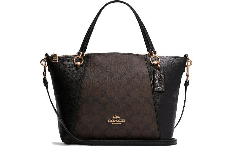 Coach Coach Kacey Canvas Leather Dumpling Bag Handbag Shoulder Bag Crossbody Bag Small Size Women's Dark Brown & Black