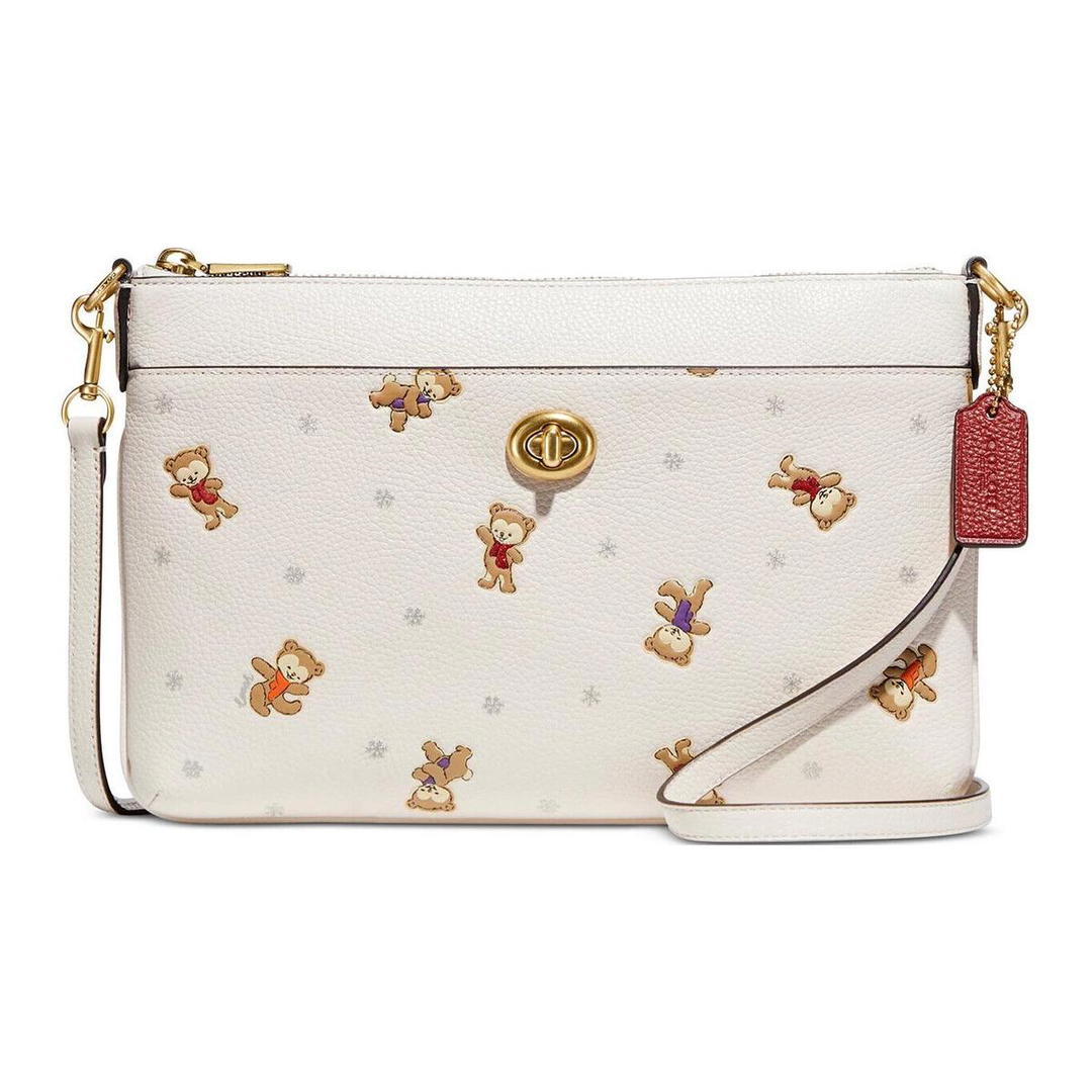 Coach Coach Polly Polished Pebbled Leather Crossbody Bag Medium Size Women's White