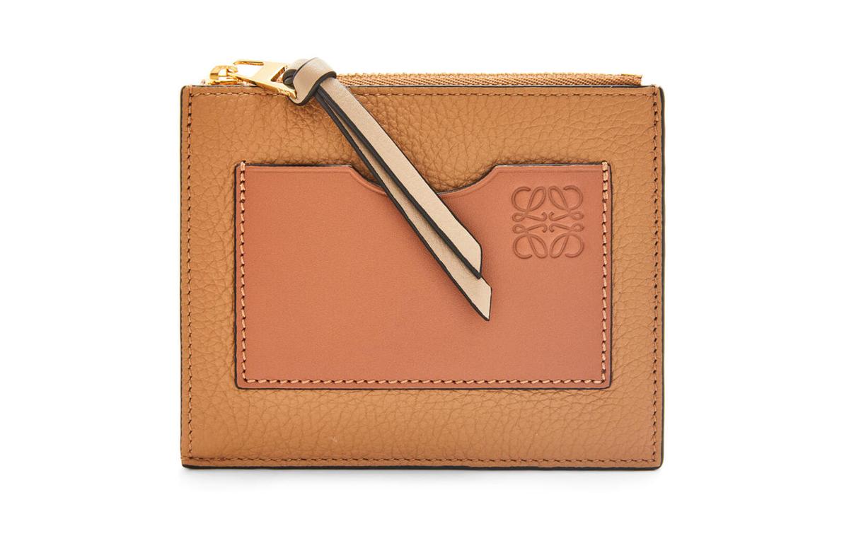 Loewe Loewe Grained Calfskin Coin Purses Card Holders Women's Toffee Sugar/Tan