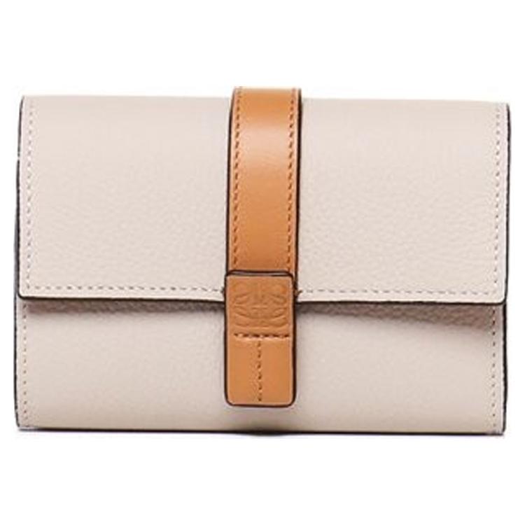 Loewe Loewe Calfskin Wallet Small Size Women's Beige & Brown