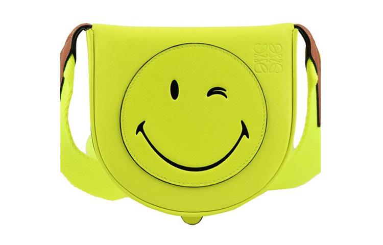 Loewe Loewe Heel Soft Calfskin Smiley Face Wink Crossbody Bag Small Size Unisex Neon Yellow
