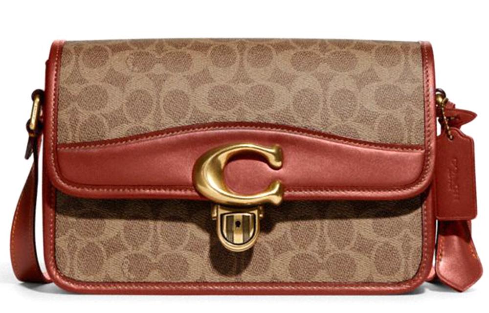 Coach Coach Studio Canvas With Leather Small Square Bag Shoulder Bag Crossbody Bag Large Size Women's Brown & Red