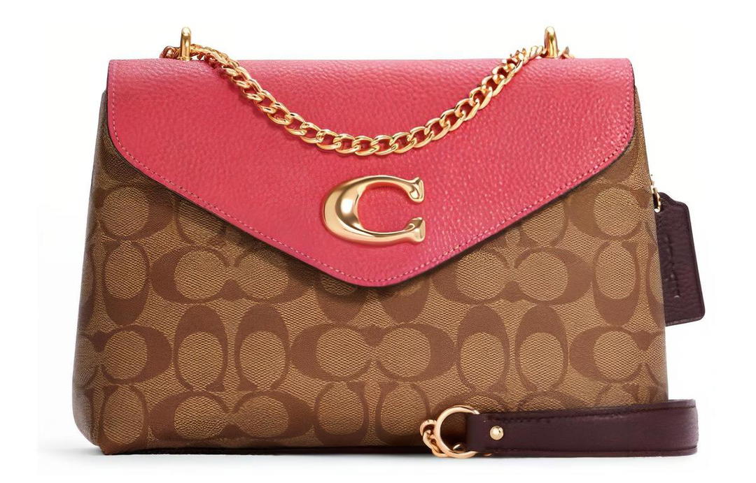 Coach Coach Tammie Leather Shoulder Bag Crossbody Bag Medium Size Women's Pink & Brown