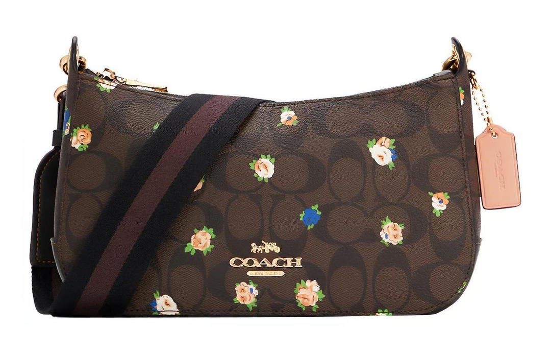 Coach Coach Jes Canvas Leather Shoulder Bag Crossbody Bag Medium Size Women's Dark Brown