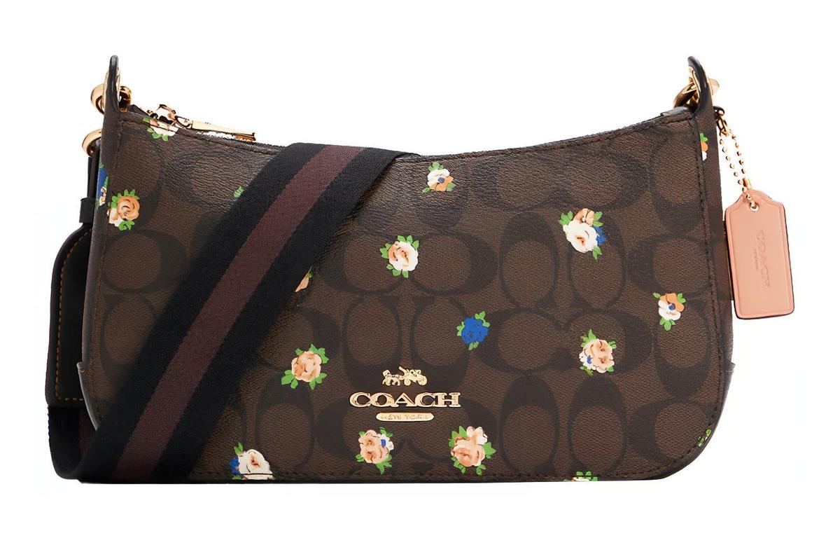 Coach Coach Jes Canvas Leather Shoulder Bag Crossbody Bag Medium Size Women's Dark Brown