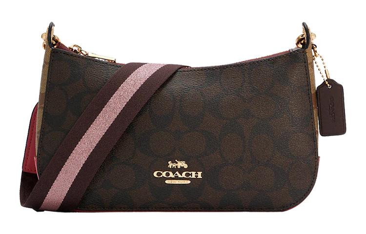 Coach Coach Jes Canvas With Leather Shoulder Bag Crossbody Bag Medium Size Women's Dark Brown & Bright Pink
