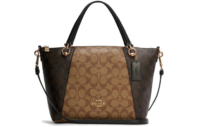 Coach Coach Kacey Canvas Leather Crossbody Bag, Dumpling Bag, Handbag Small Size Women's Brown, Black & Multicolor