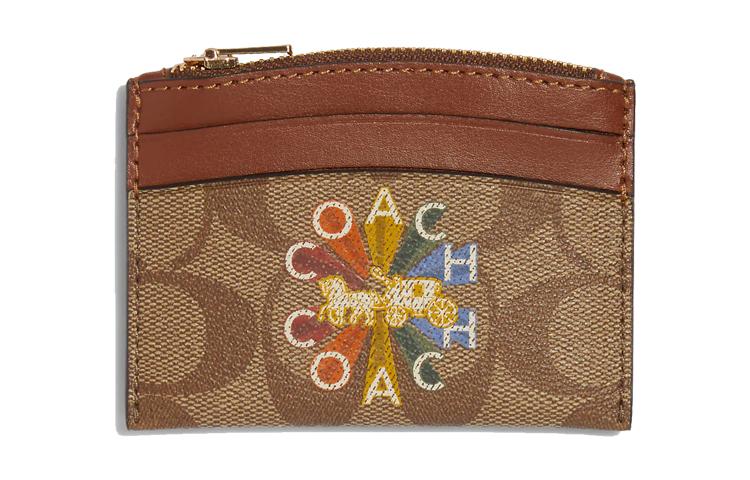 Coach Coach Card Case Canvas Card Holder Mini Unisex Khaki