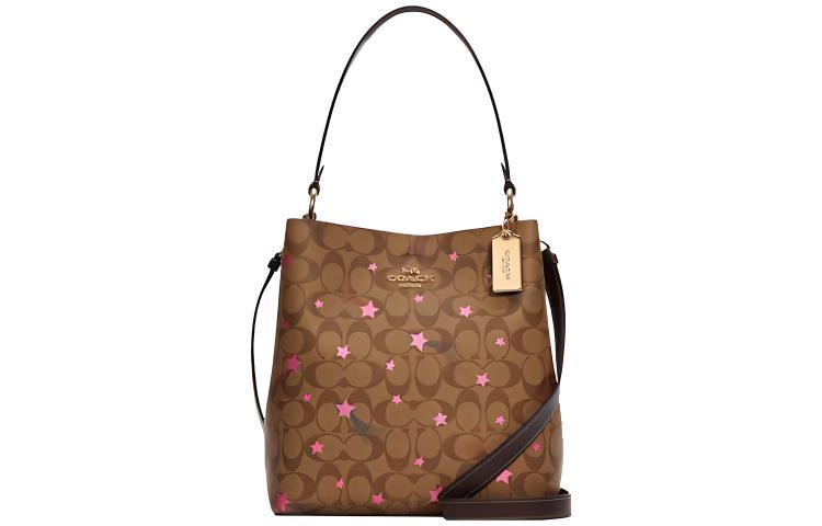 Coach Coach Town Canvas With Leather Bucket Crossbody Bag Medium Size Women's Coffee
