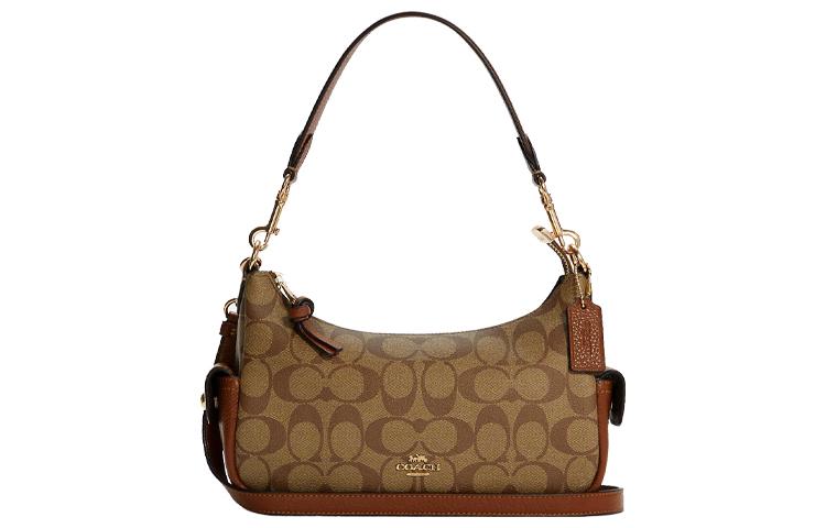Coach Coach Pennie Canvas With Leather Shoulder Bag, Portable Crossbody Bag Women's Khaki