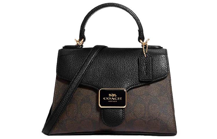 Coach Coach Pepper Coated Canvas With Leather Handbag Shoulder Bag Crossbody Bag Small Size Women's Brown/Black/Gold