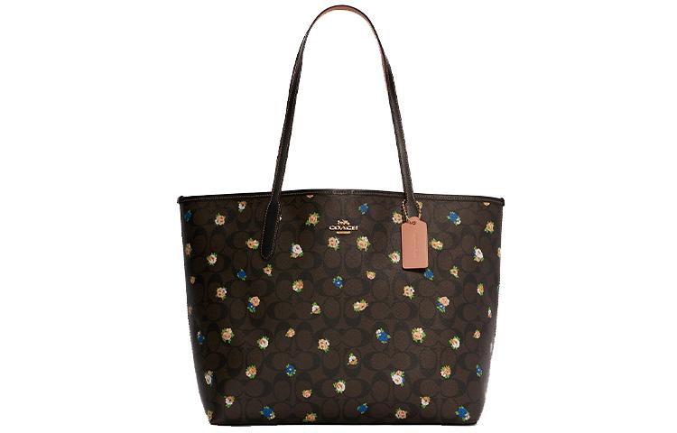 Coach Coach City Canvas With Leather Tote Bag, Shopping Bag, Shoulder Bag, Handbag Women's Dark Brown
