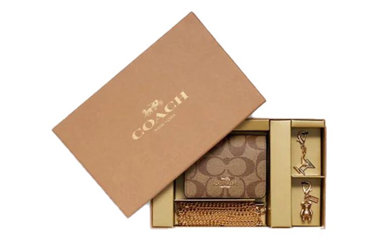 Coach Coach Boxed Monogram Canvas With Leather Clutches Wallets Mini Women's Khaki