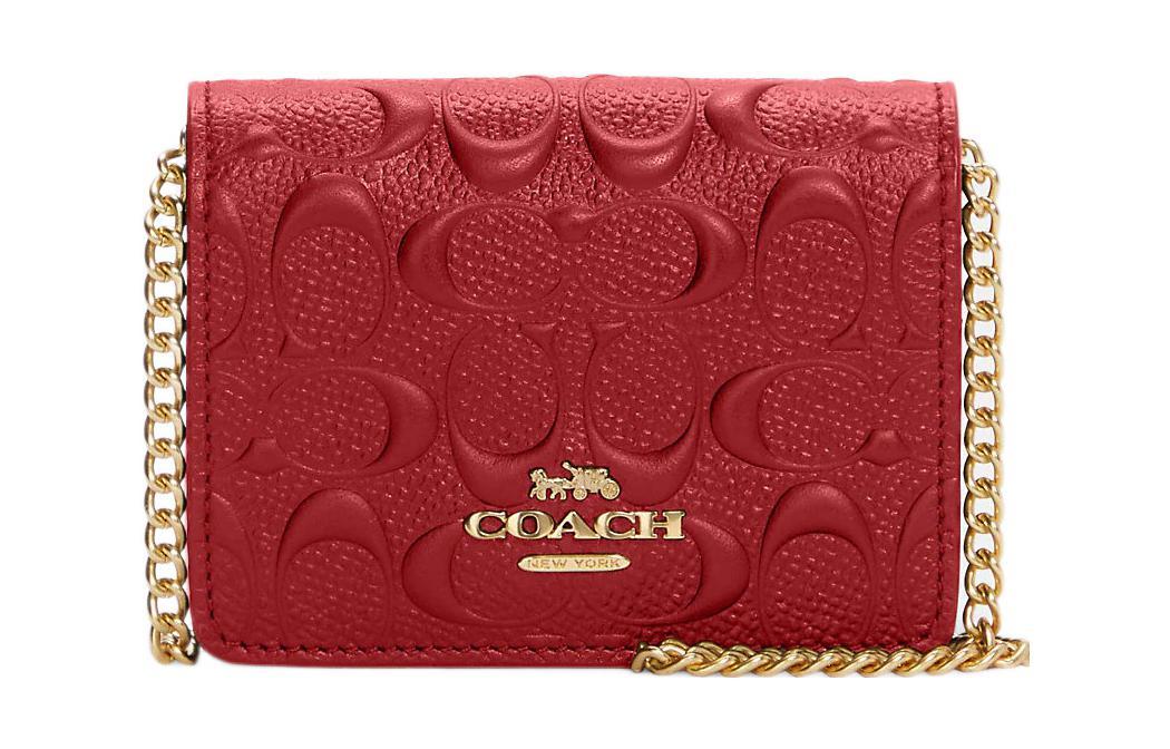 Coach Coach Chain Smooth Calfskin With Smooth Leather Shoulder Bag Crossbody Bag Wallets Mini Women's Red