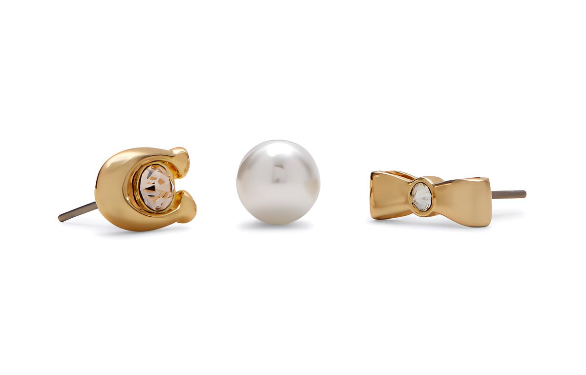Coach Coach Glass-Plated Brass Stud Earrings Women's Gold