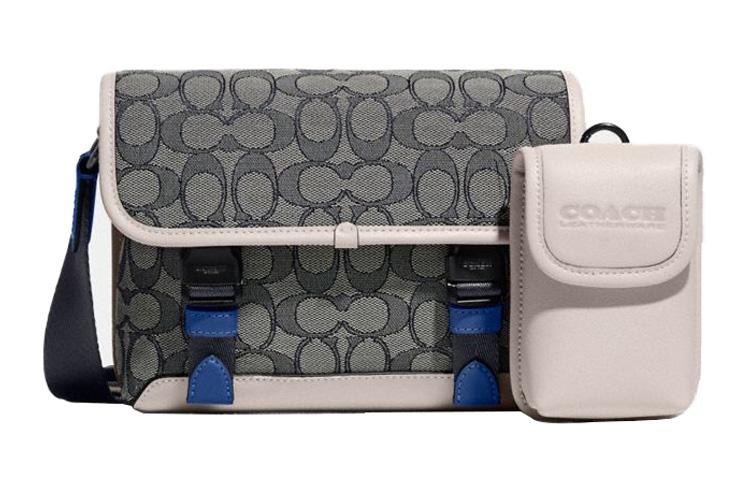 Coach Coach League Fabric Messenger Bag Shoulder Bag Crossbody Bag Small Size Men's Black Gray And White