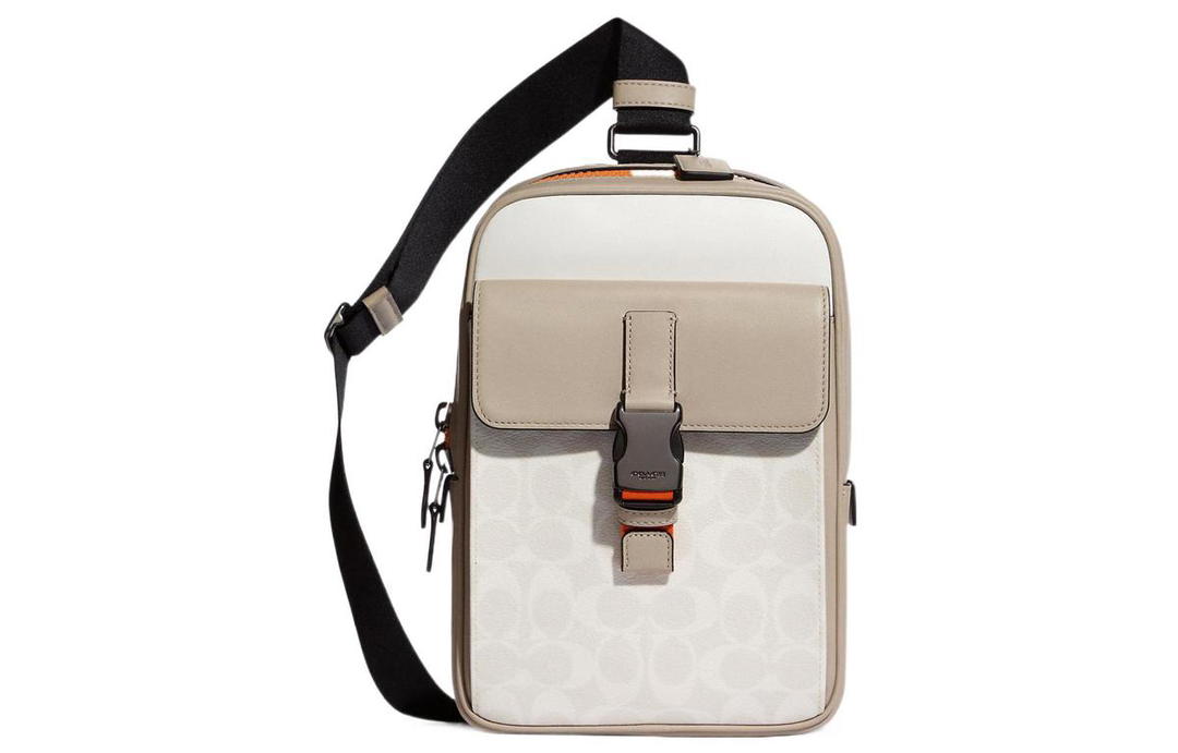 Coach Coach Track Canvas With Leather Fanny Pack Small Size Men's White & Milk Tea Brown