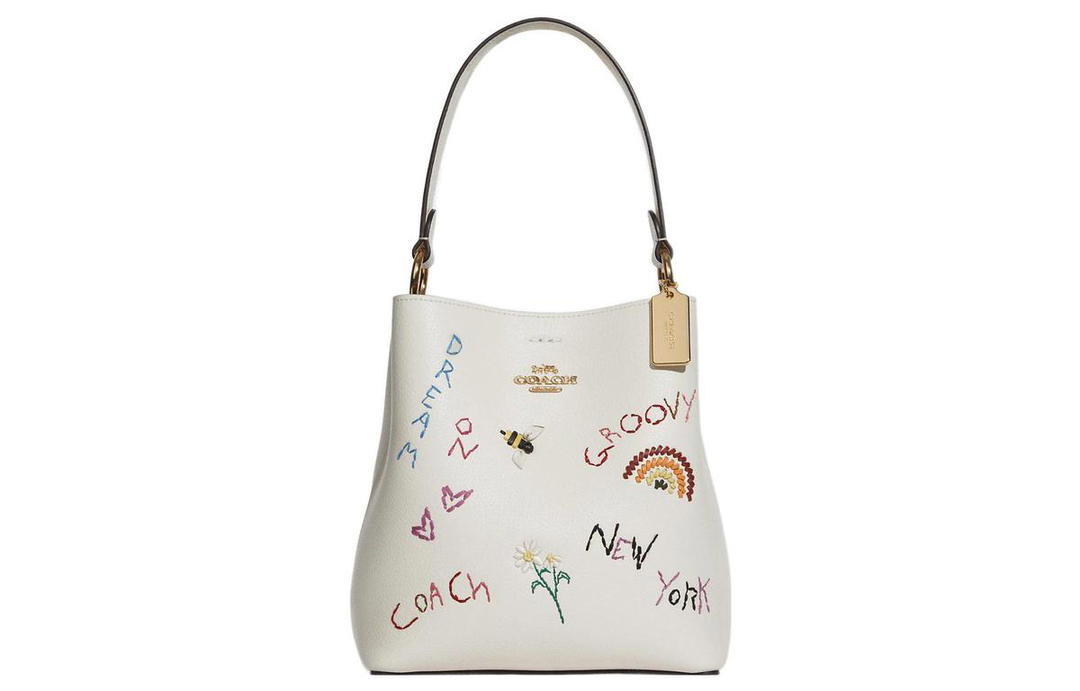 Coach Coach Diary Collaboration Town Leather Bucket Bags Shoulder Bag Crossbody Bag Small Size Women's White