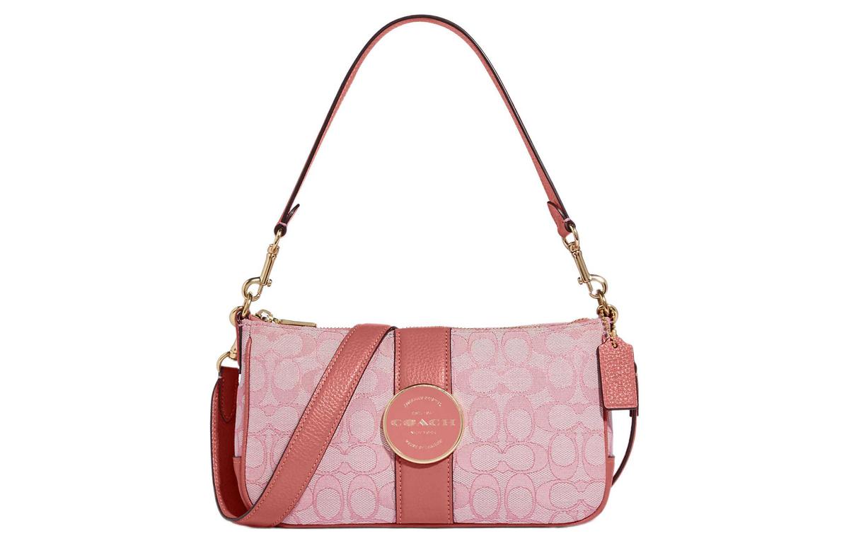 Coach Coach Lonnie Jacquard Fabric With Leather Shoulder Bag, Crossbody Bag Women's Cherry Blossom Pink & Fuchsia
