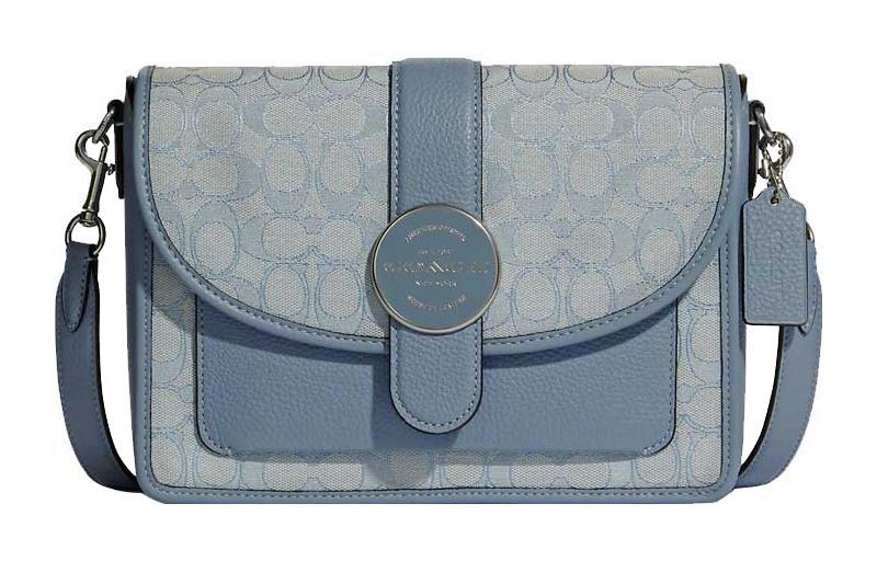 Coach Coach Lonnie Jacquard Fabric With Leather Shoulder Bag, Crossbody Bag Medium Size Women's Haze Blue/Morandi Color