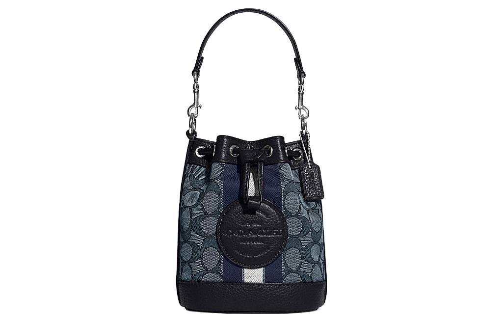 Coach Coach Dempsey Fabric With Cow Leather Bucket Bag Handbag Shoulder Bag Crossbody Bag Small Size Women's Midnight Blue