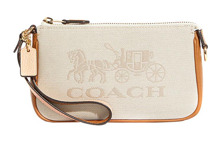 Coach Coach Nolita Fabric With Cow Leather Mahjong Bag Shoulder Bag Clutch Wrist Bag Small Size Women's Ecru