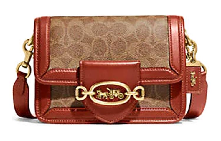 Coach Coach Hero Coated Canvas With Calfskin Handbag Shoulder Bag Crossbody Bag Small Size Women's Brown & Orange Red