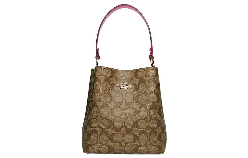 Coach Coach Town Canvas With Leather Bucket Bag Handbag Shoulder Bag Crossbody Bag Small Size Women's Brown/Red