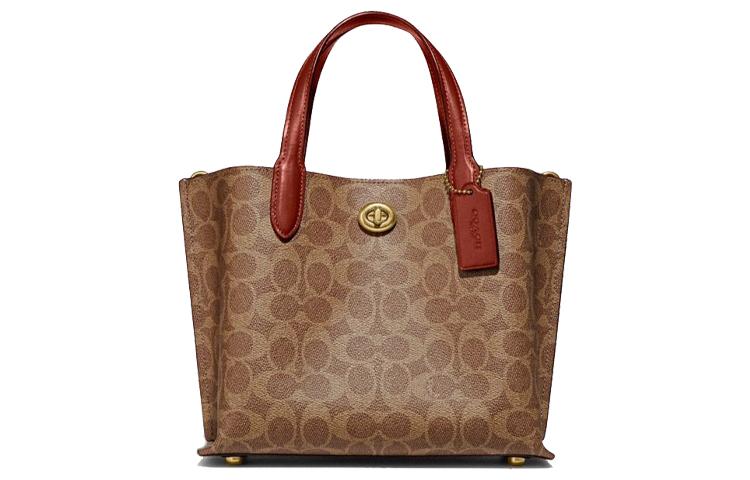 Coach Coach Willow Leather Tote Bag Shopping Bag Shoulder Bag Crossbody Bag Handbag Medium Size Women's Brown Red