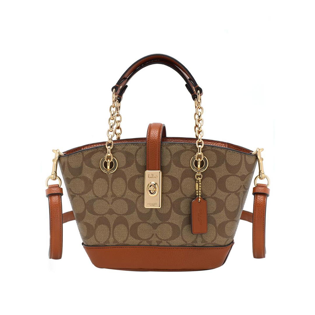 Coach Coach Lane Cow Leather Chain Bucket Bag Shoulder Bag Crossbody Bag Small Size Women's Brown